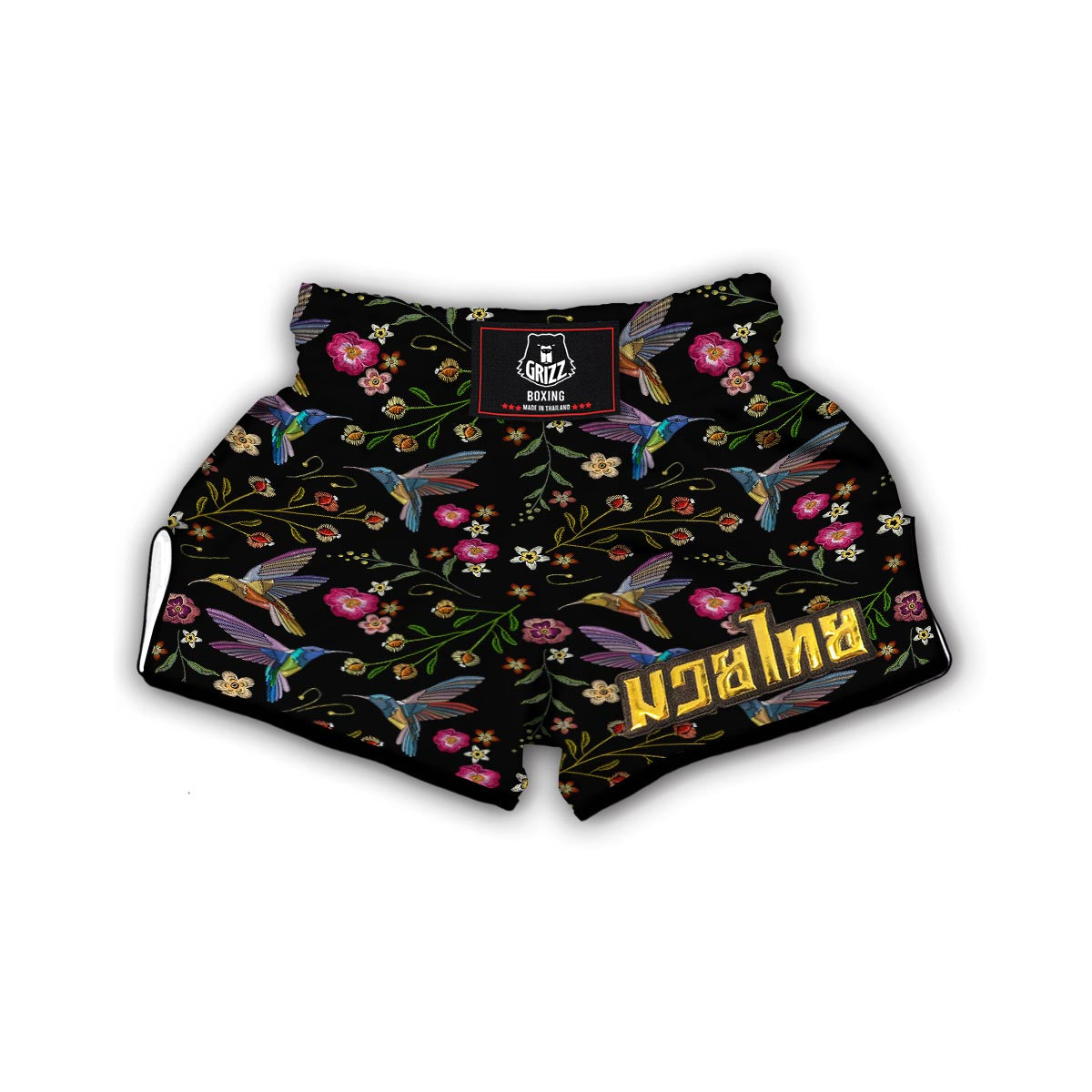 Hummingbird White Floral Muay Thai Boxing Shorts-grizzshop