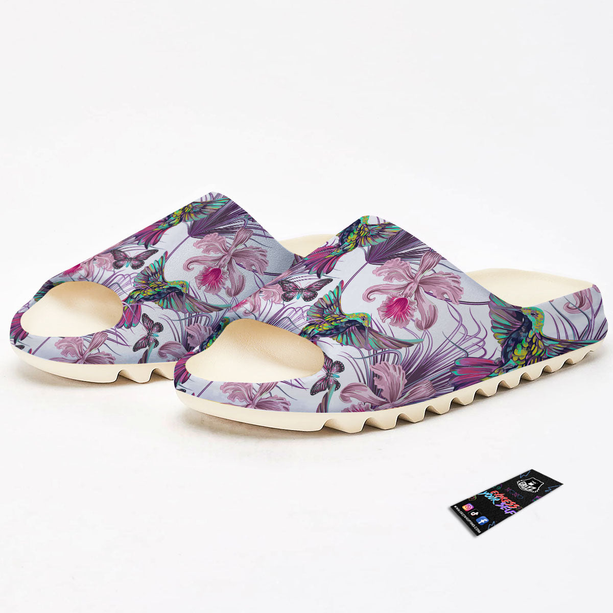 Hummingbird And Pink Flowers Print Sandals-grizzshop