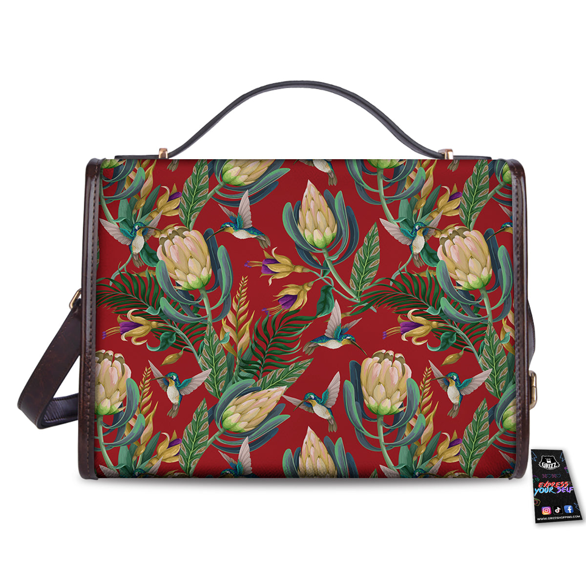 Hummingbird And Wild Flowers Print Pattern Women's Satchel Bag