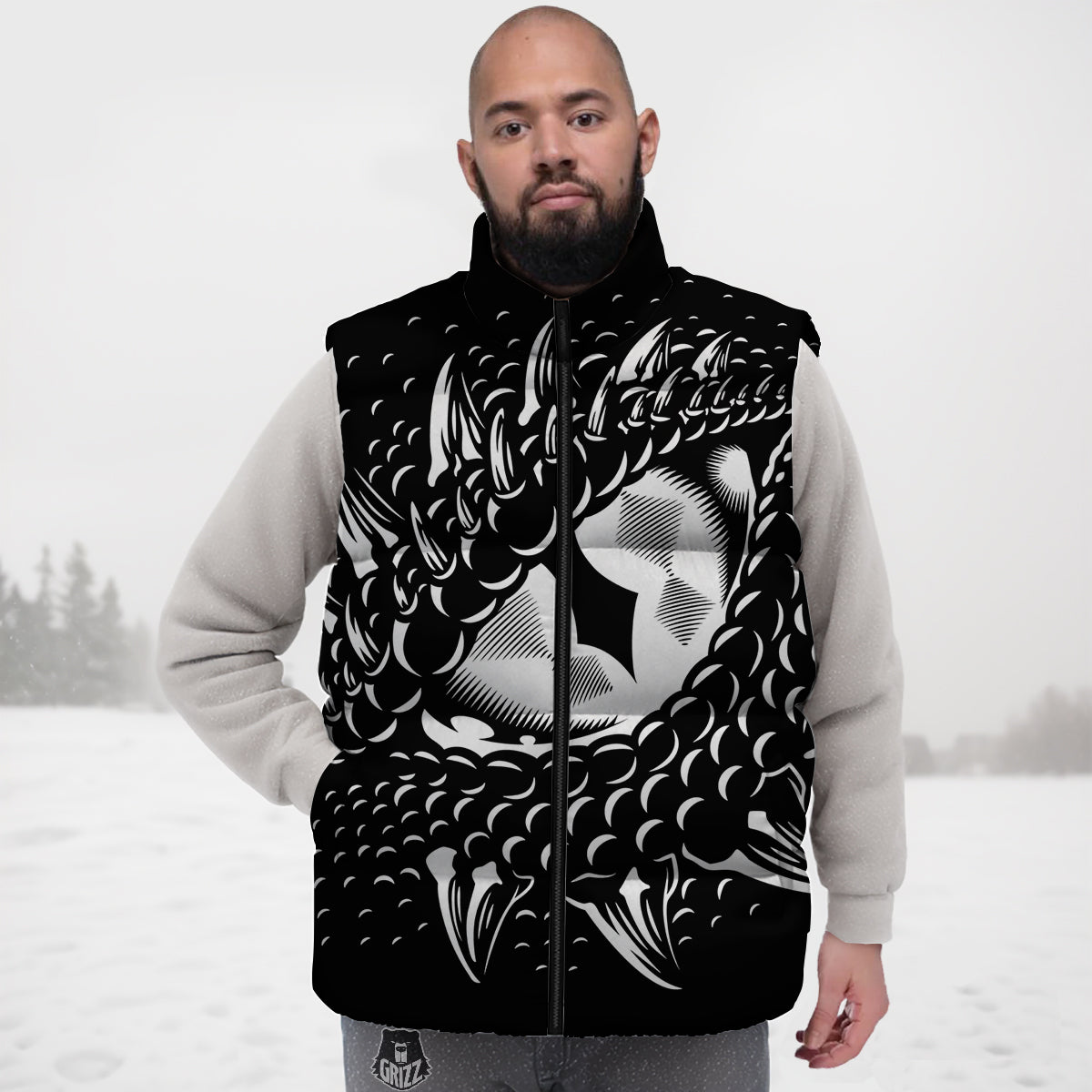 Humpback Whale Pattern Print Down Vest-grizzshop
