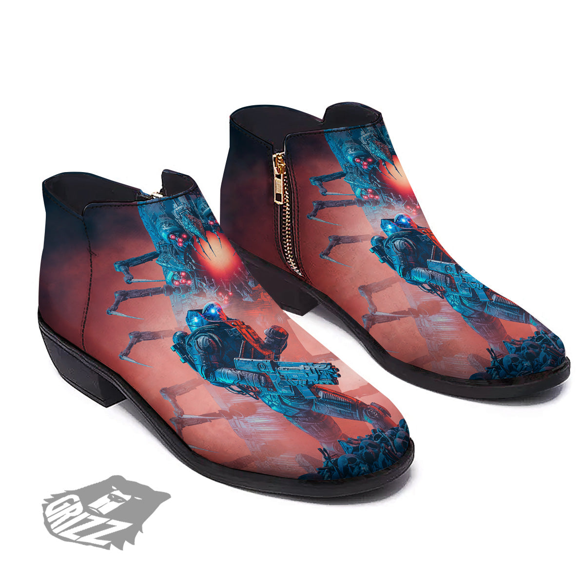 Hunting Alien Worm Print Ankle Boots-grizzshop