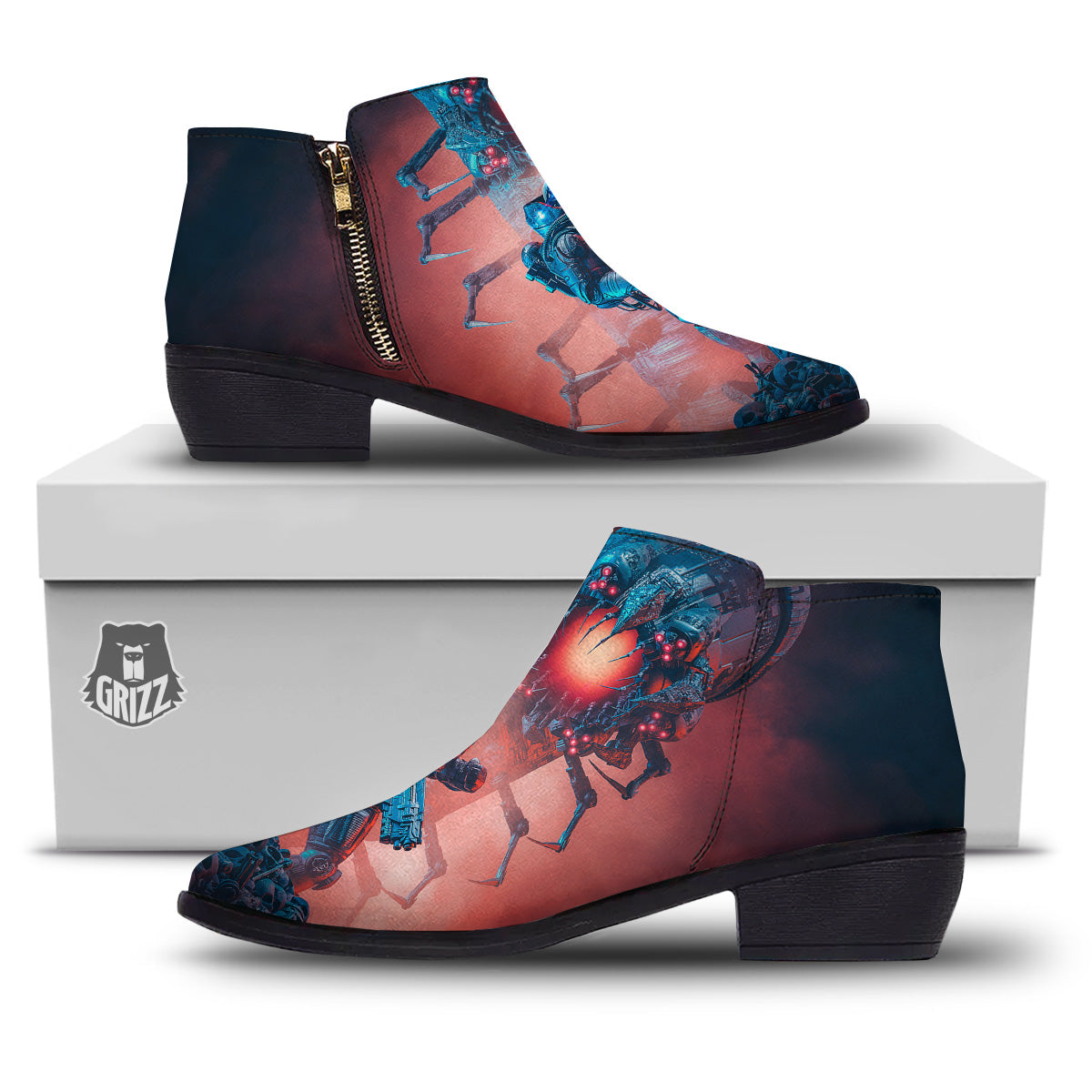 Hunting Alien Worm Print Ankle Boots-grizzshop