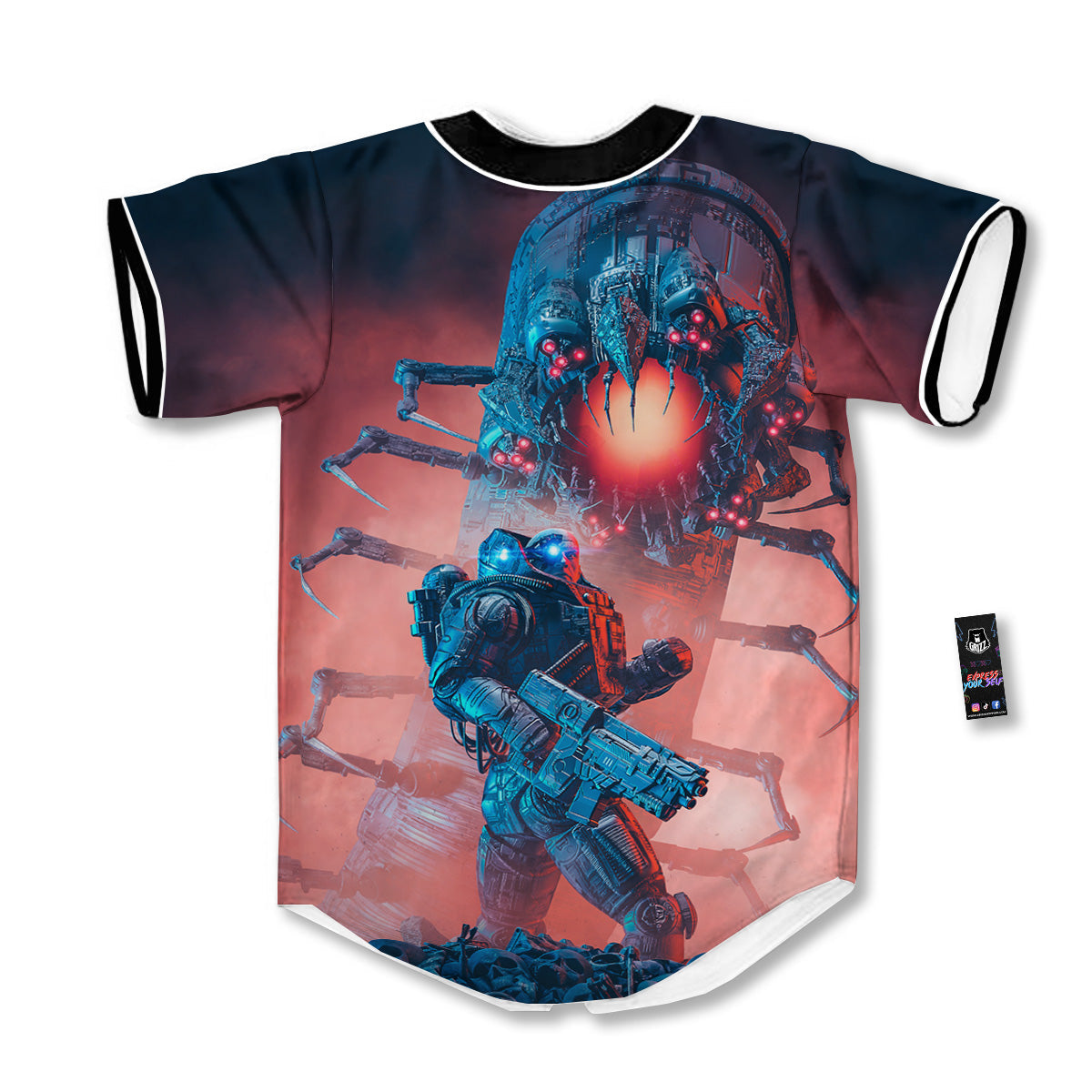 Hunting Alien Worm Print Baseball Jersey-grizzshop
