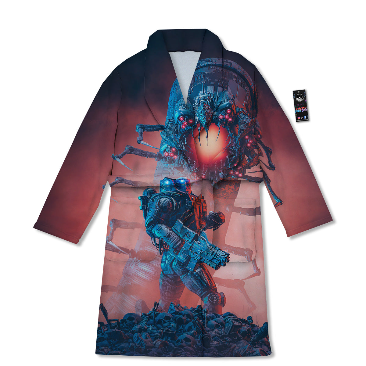 Hunting Alien Worm Print Bathrobe-grizzshop