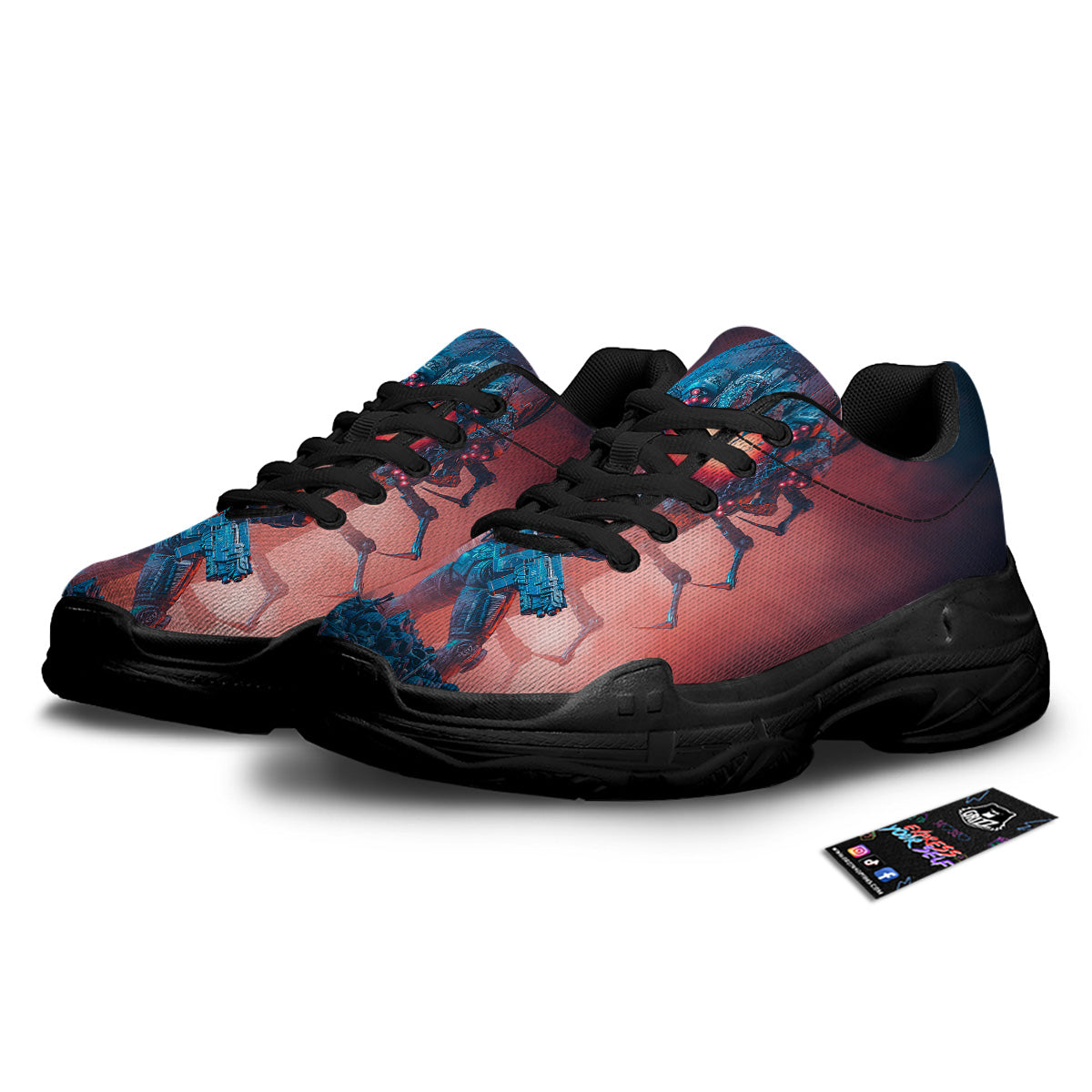 Hunting Alien Worm Print Black Chunky Shoes-grizzshop