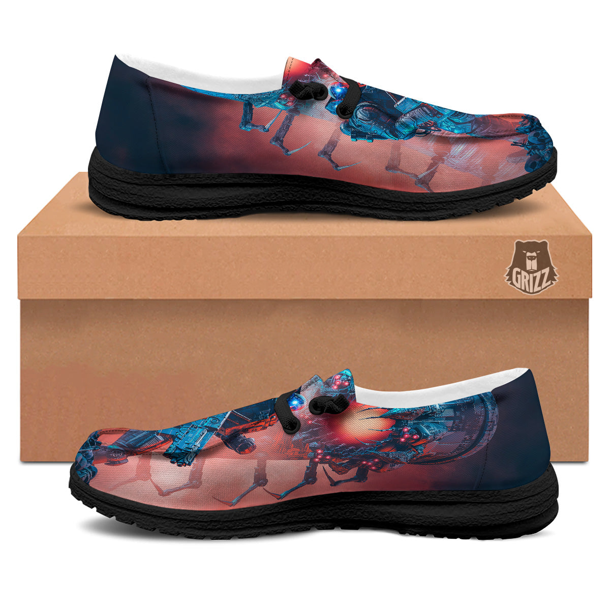 Hunting Alien Worm Print Black Loafers-grizzshop