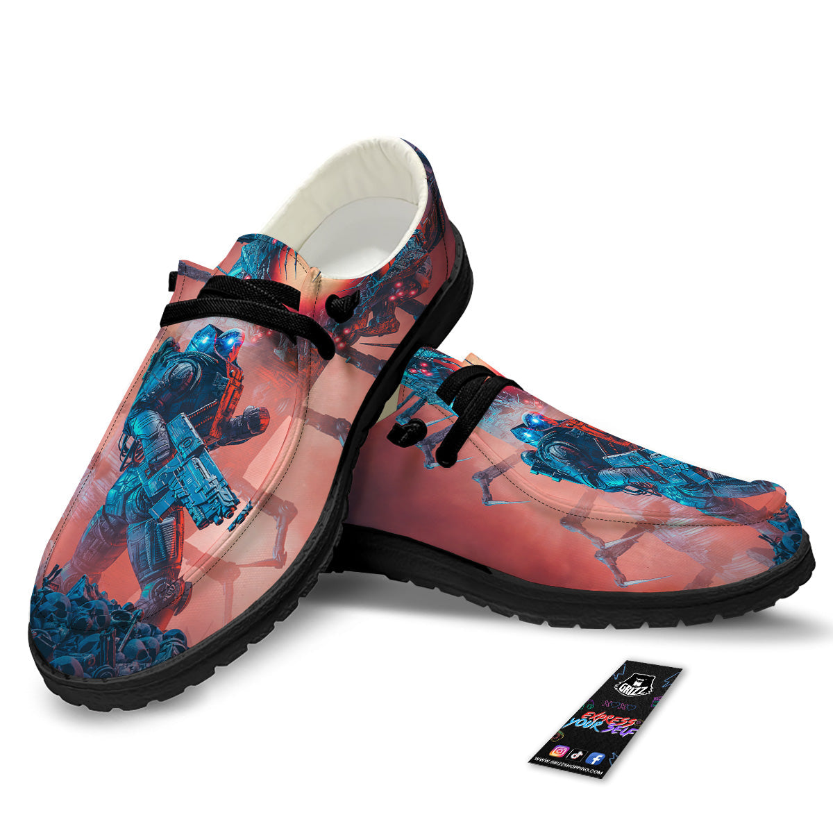 Hunting Alien Worm Print Black Loafers-grizzshop