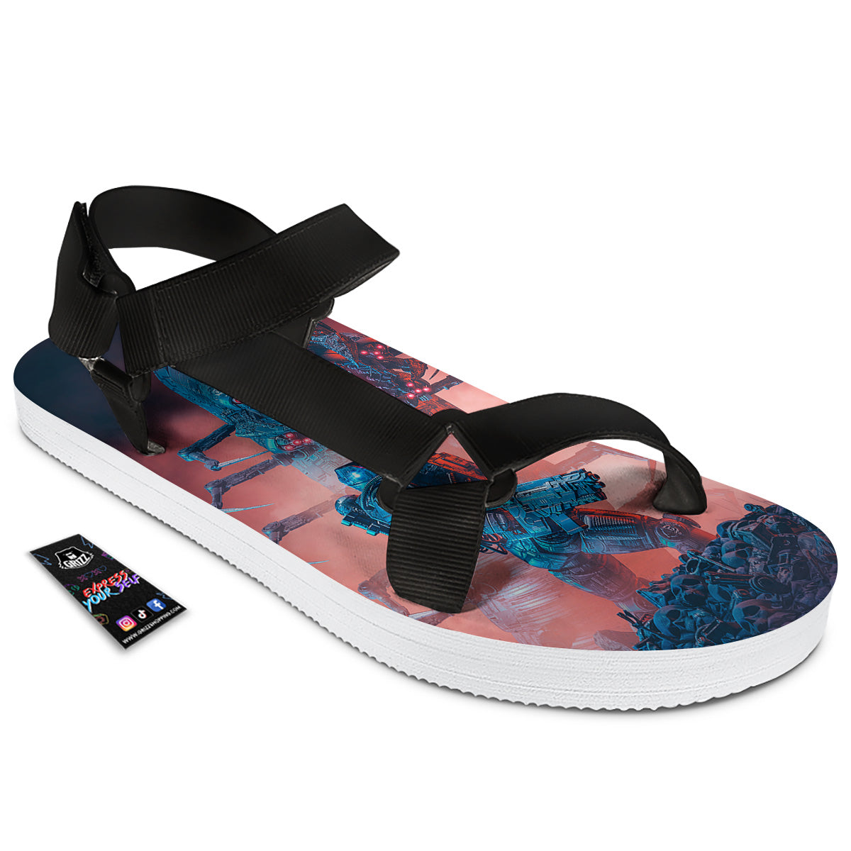 Hunting Alien Worm Print Black Open Toe Sandals-grizzshop