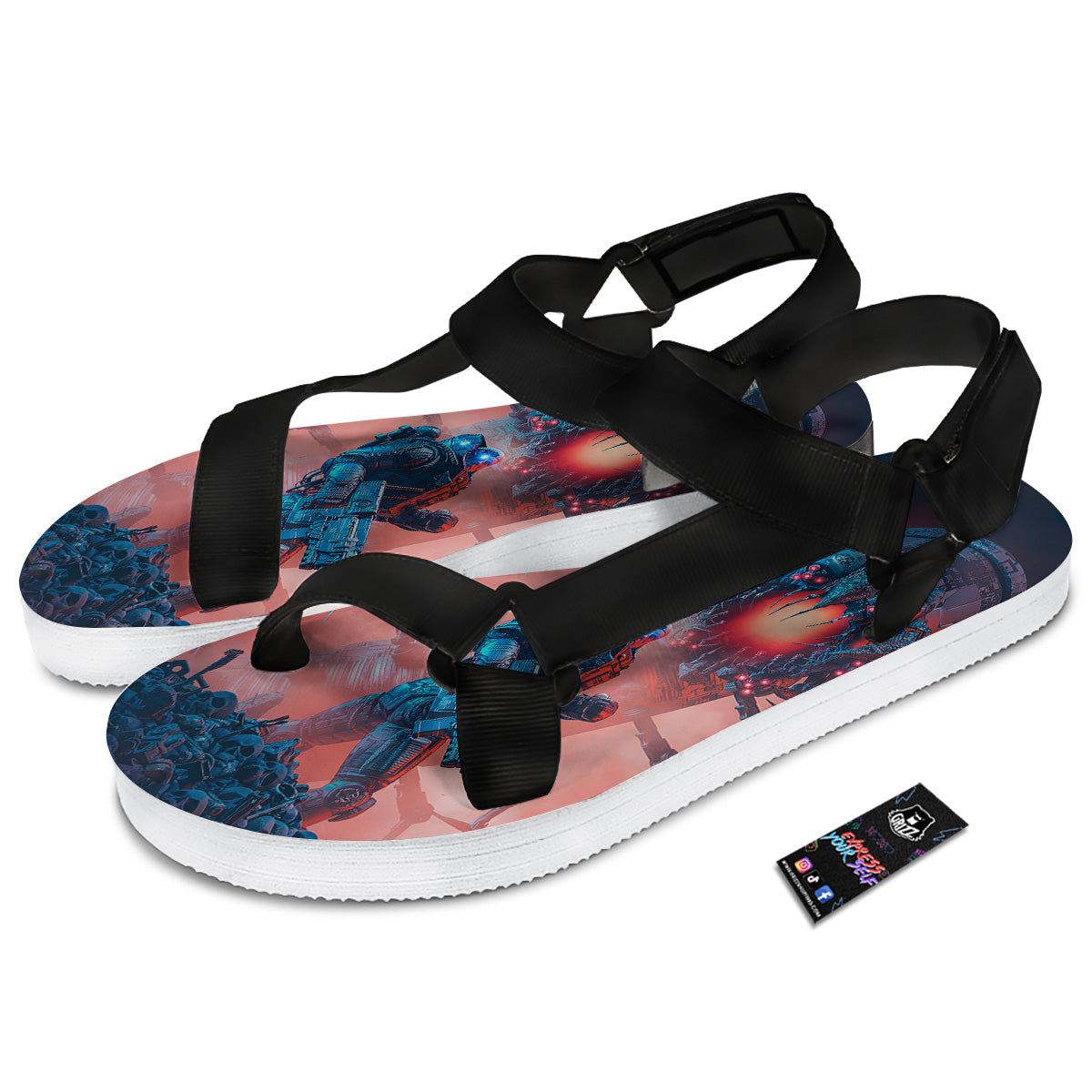 Hunting Alien Worm Print Black Open Toe Sandals-grizzshop