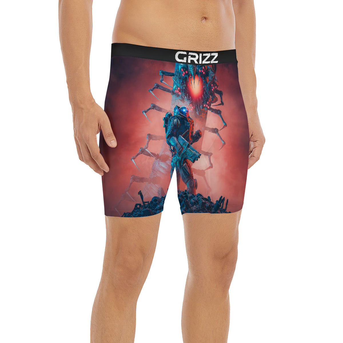 Hunting Alien Worm Print Boxer Briefs-grizzshop