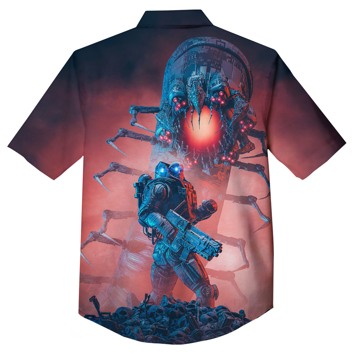 Hunting Alien Worm Print Button Up Shirt-grizzshop
