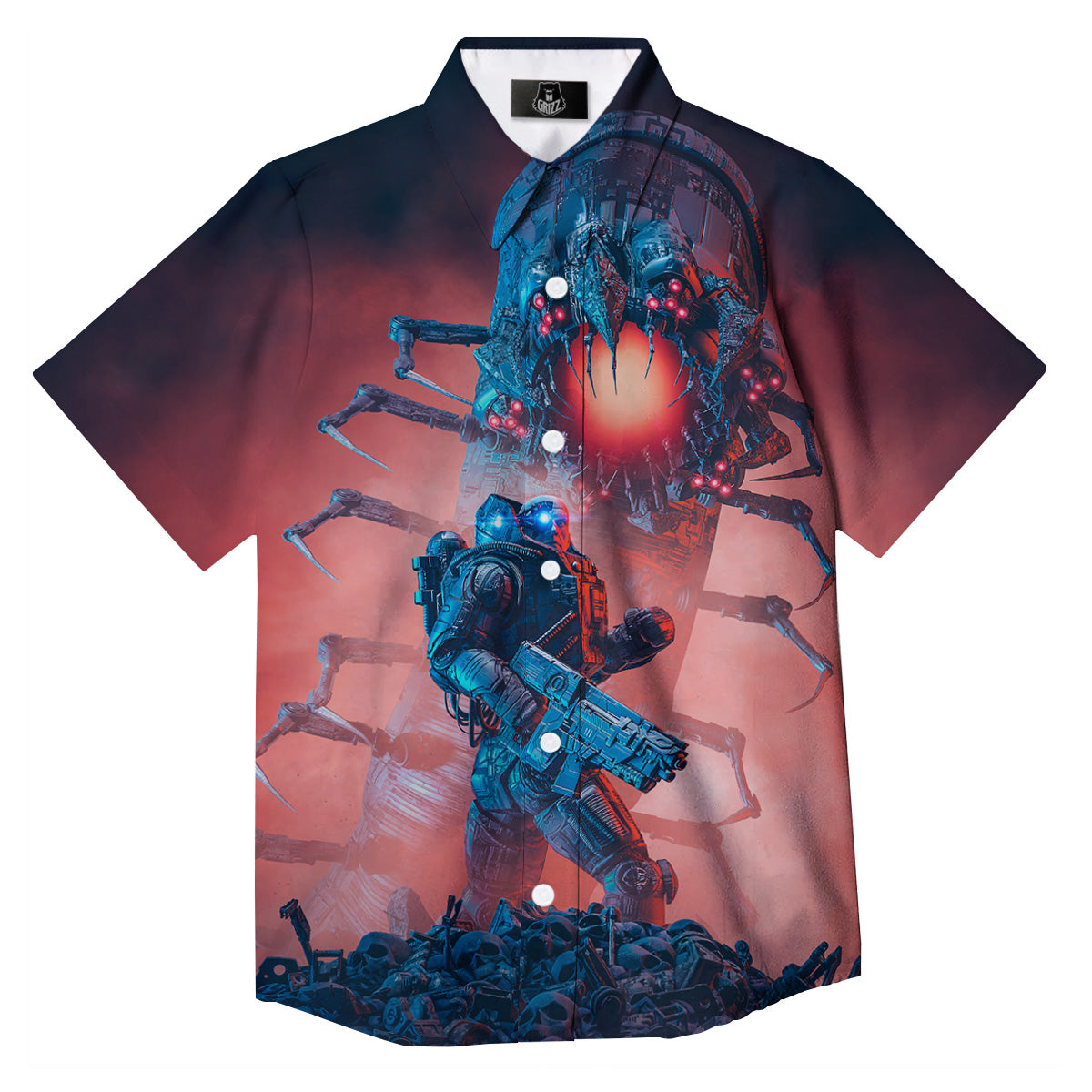Hunting Alien Worm Print Button Up Shirt-grizzshop