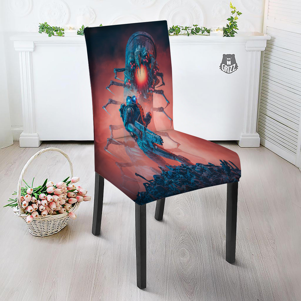 Hunting Alien Worm Print Dining Chair Slipcover-grizzshop