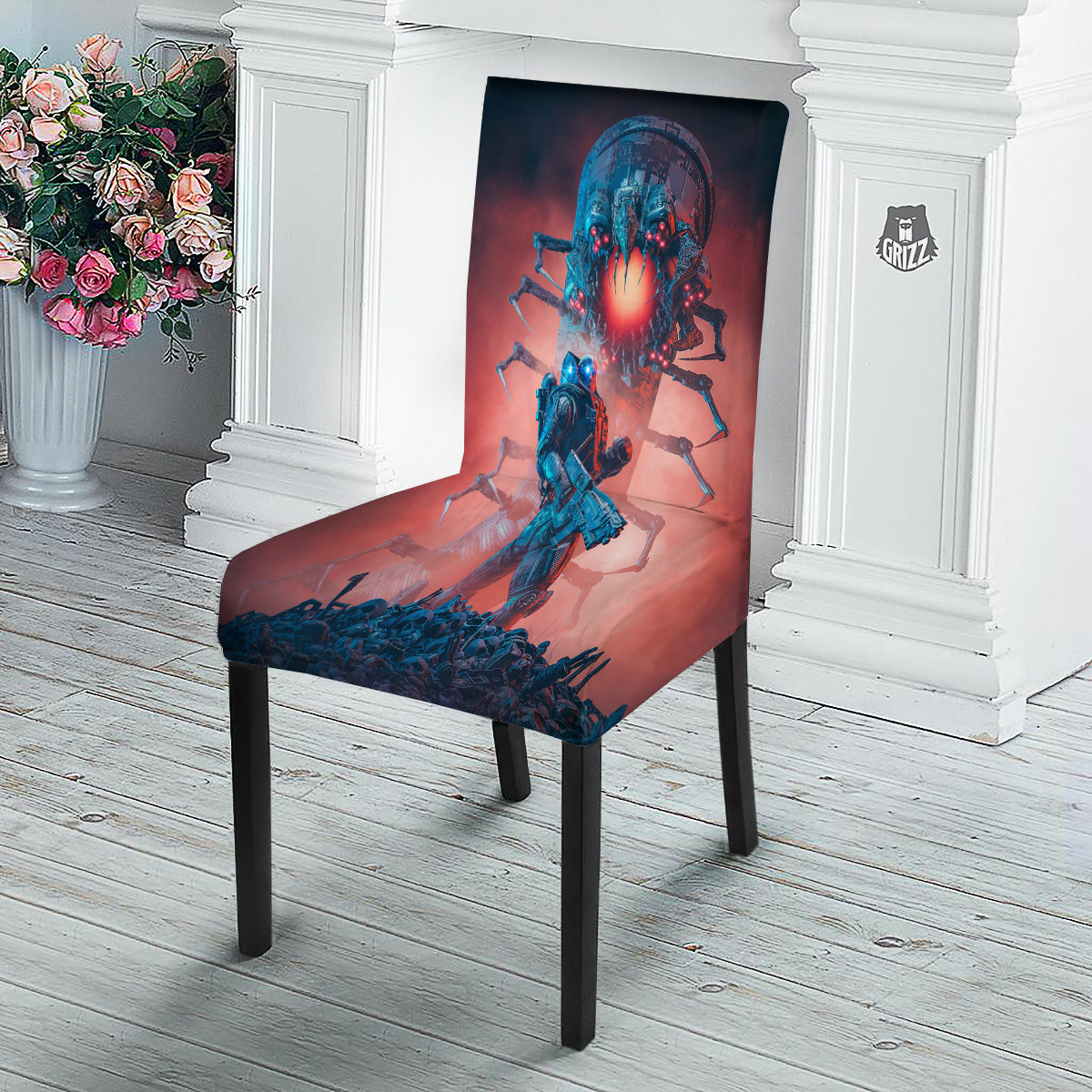 Hunting Alien Worm Print Dining Chair Slipcover-grizzshop