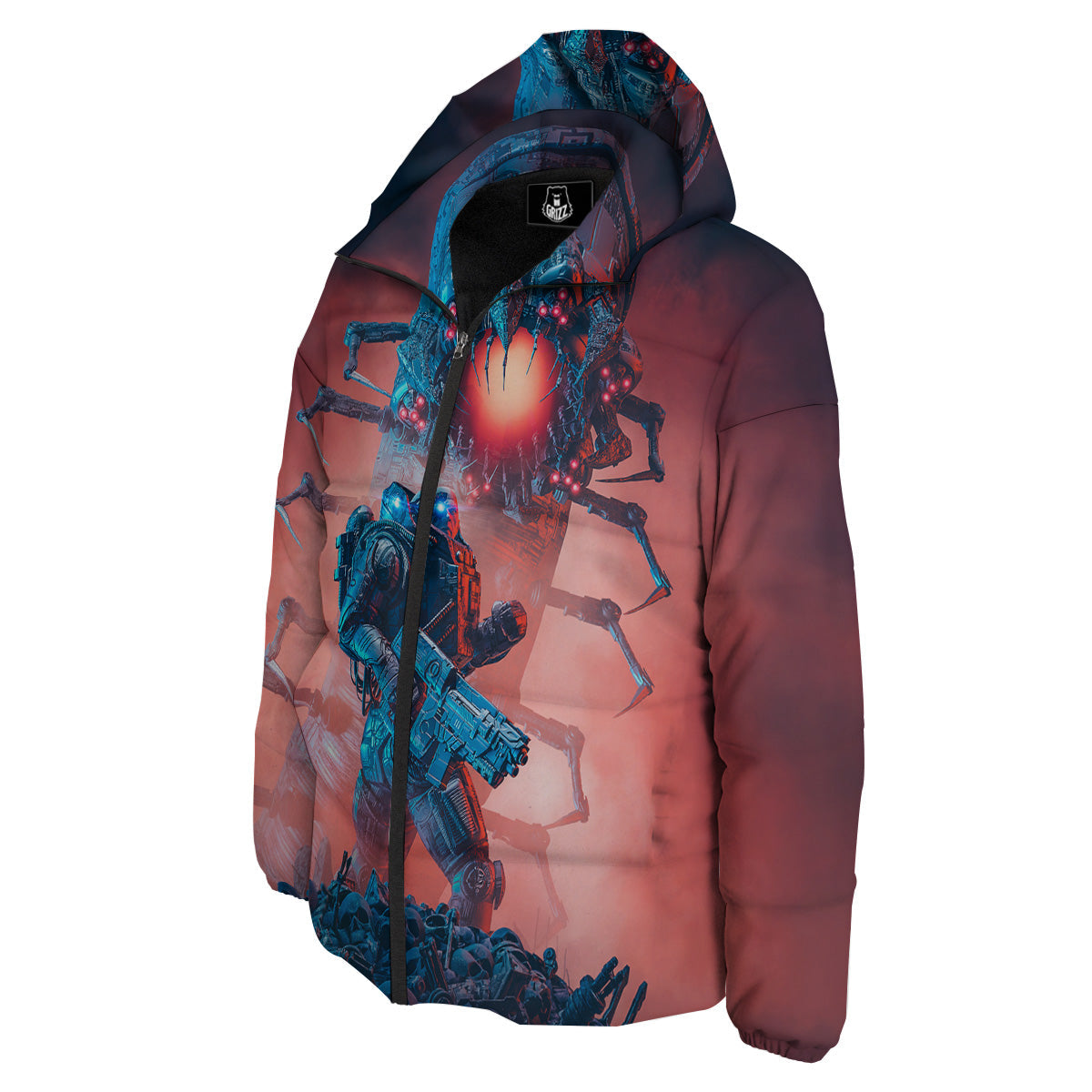 Hunting Alien Worm Print Down Jacket-grizzshop