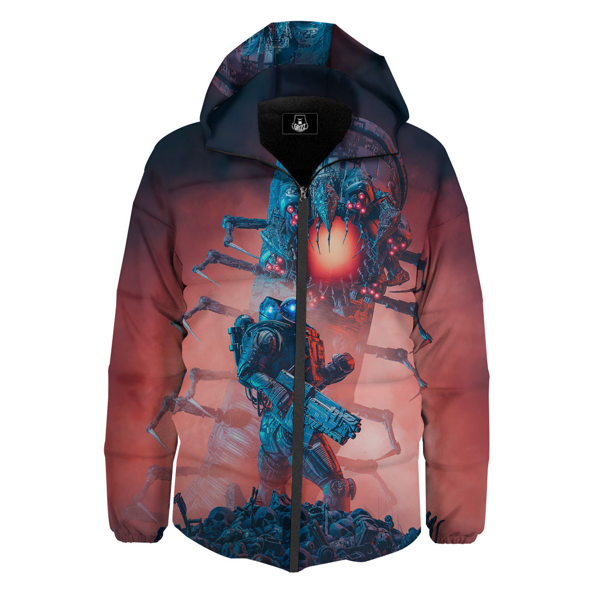 Hunting Alien Worm Print Down Jacket-grizzshop
