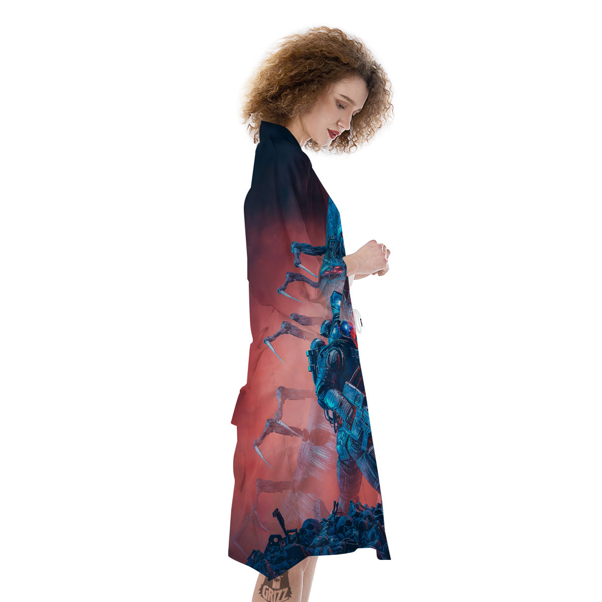 Hunting Alien Worm Print Kimono-grizzshop