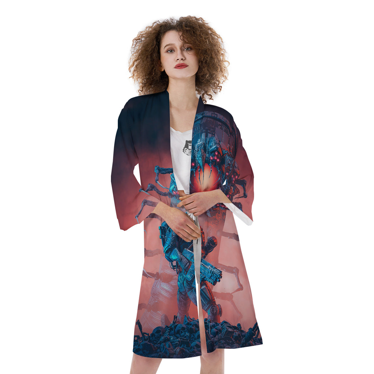 Hunting Alien Worm Print Kimono-grizzshop