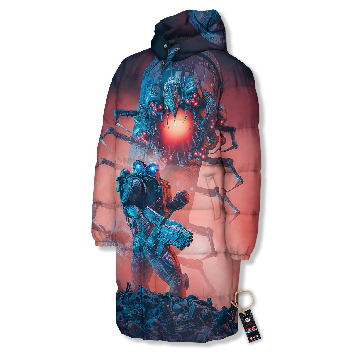Hunting Alien Worm Print Long Down Jacket-grizzshop