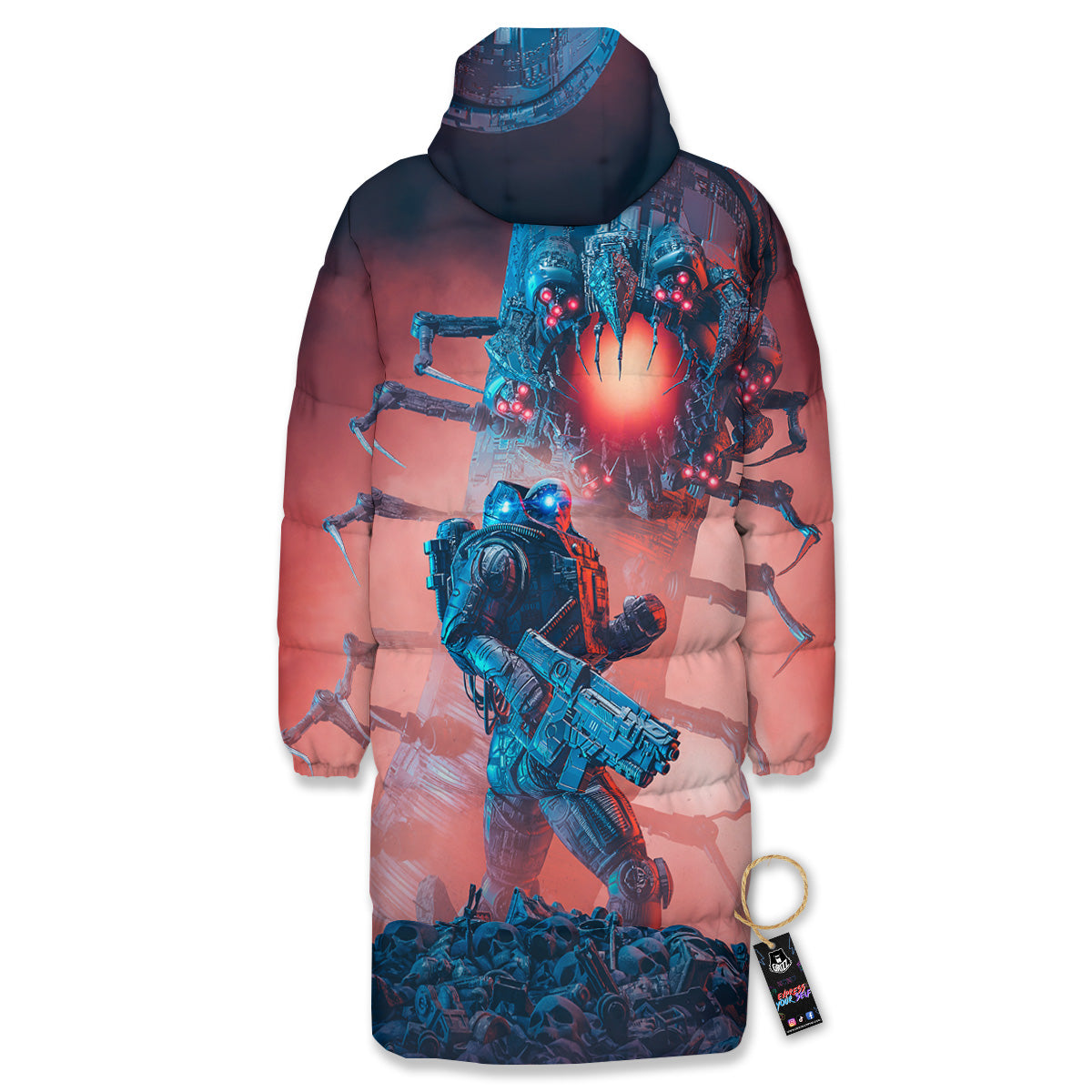 Hunting Alien Worm Print Long Down Jacket-grizzshop