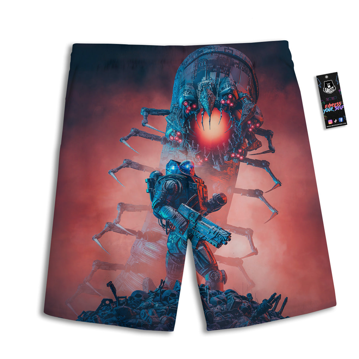 Hunting Alien Worm Print Men's Athletic Shorts