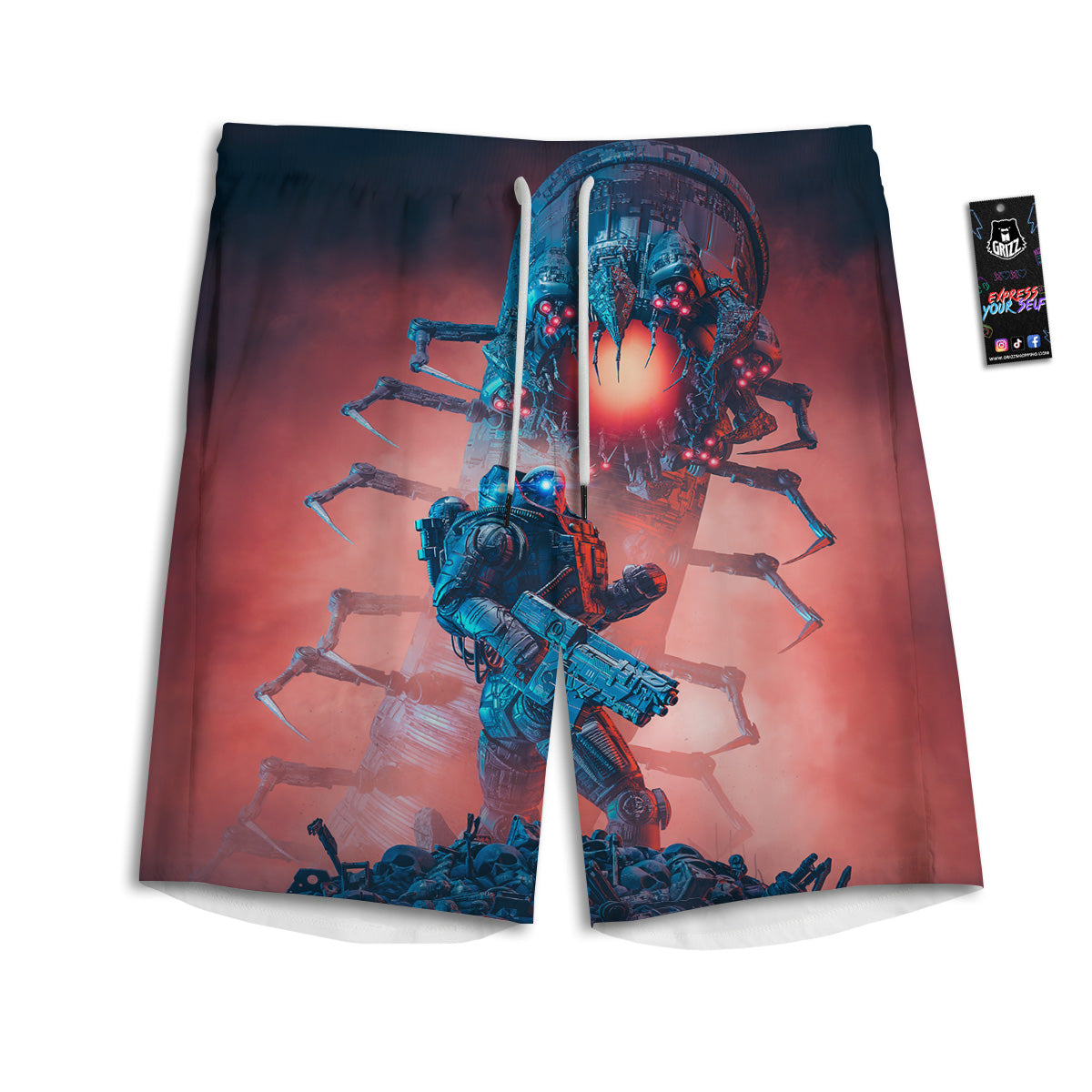 Hunting Alien Worm Print Men's Athletic Shorts
