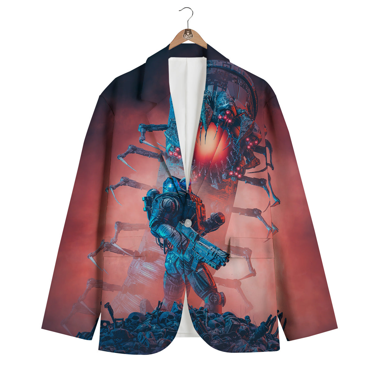 Hunting Alien Worm Print Men's Blazer-grizzshop