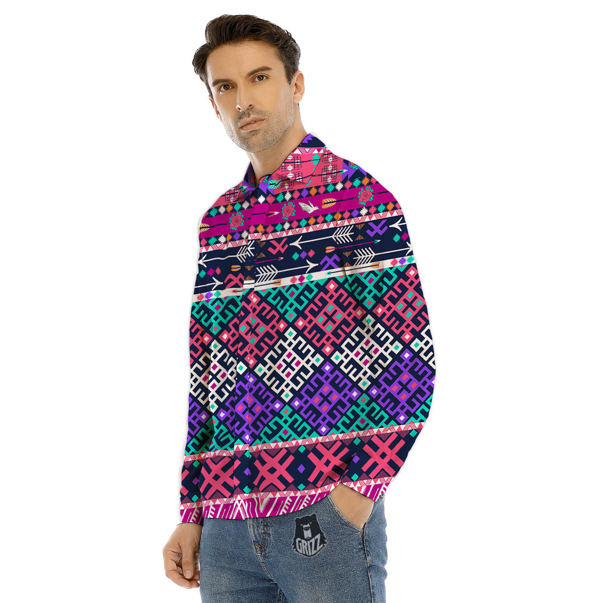 Hunting Alien Worm Print Men's Dress Shirts-grizzshop