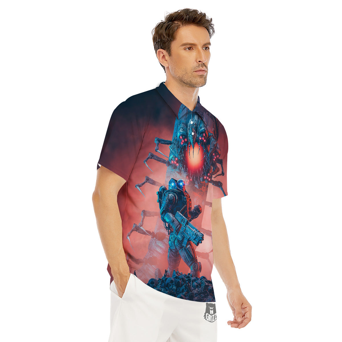 Hunting Alien Worm Print Men's Golf Shirts-grizzshop