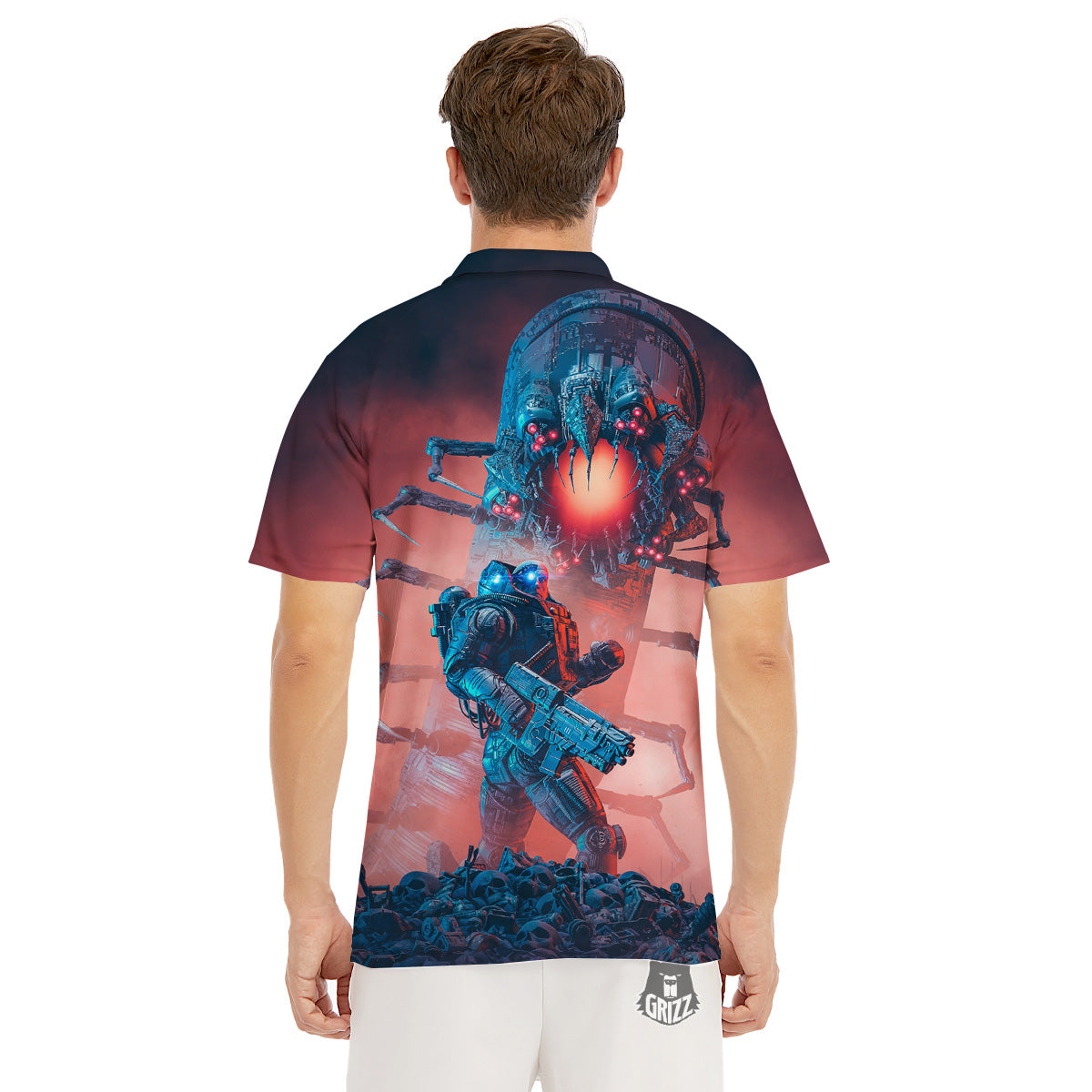 Hunting Alien Worm Print Men's Golf Shirts-grizzshop