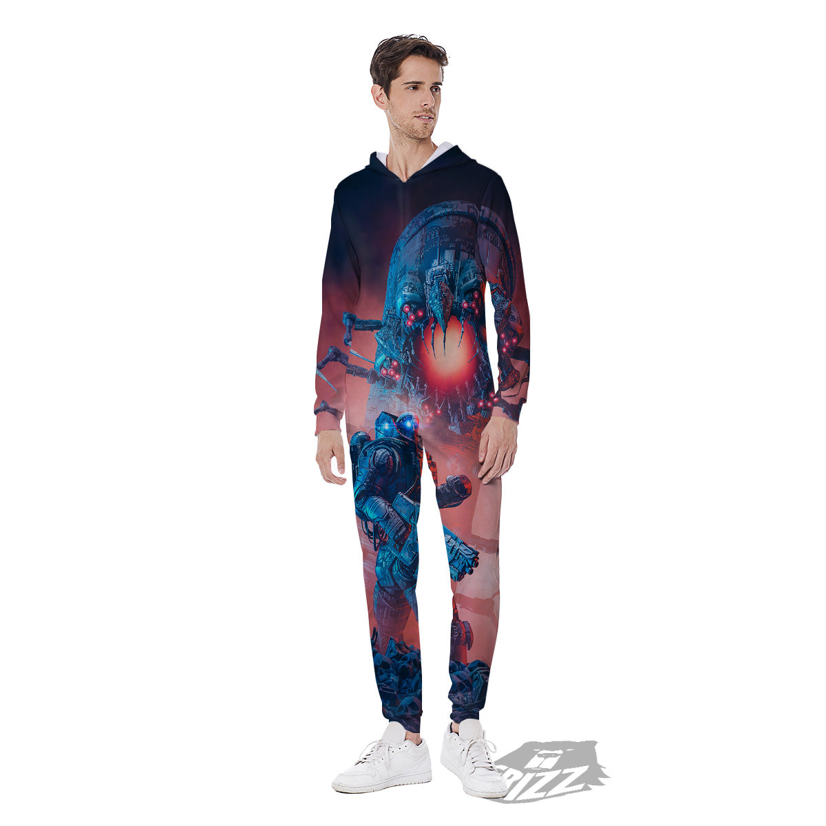 Hunting Alien Worm Print Men's Jumpsuit-grizzshop