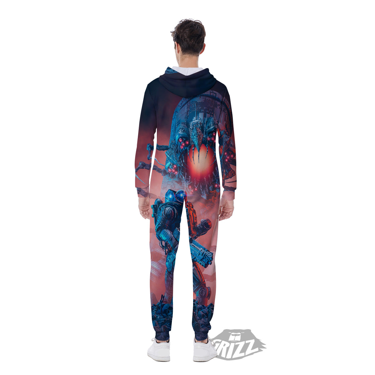 Hunting Alien Worm Print Men's Jumpsuit-grizzshop