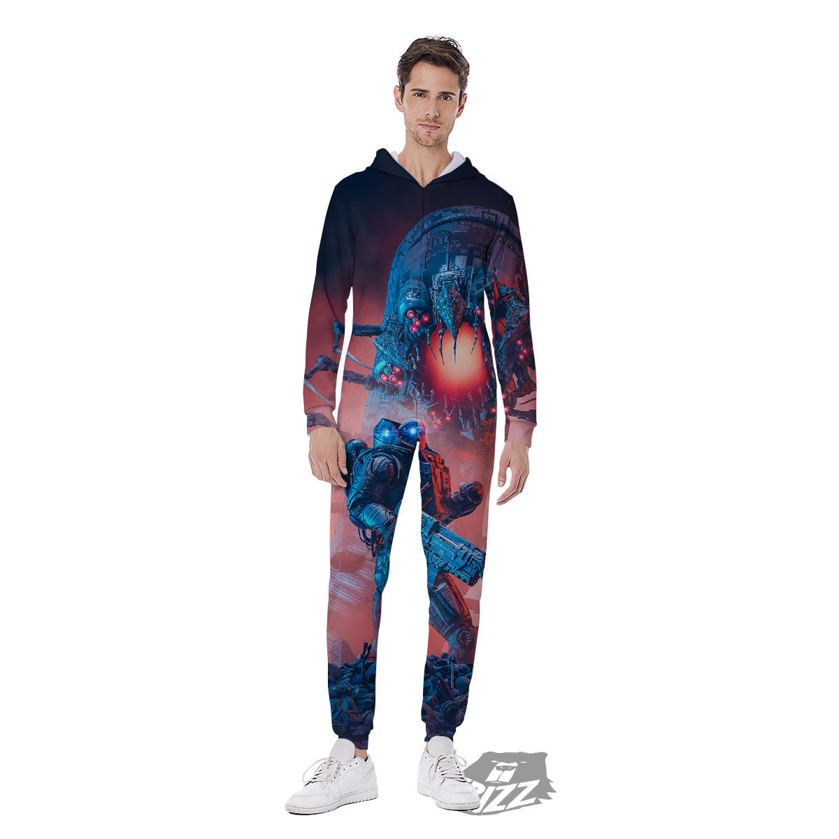Hunting Alien Worm Print Men's Jumpsuit-grizzshop