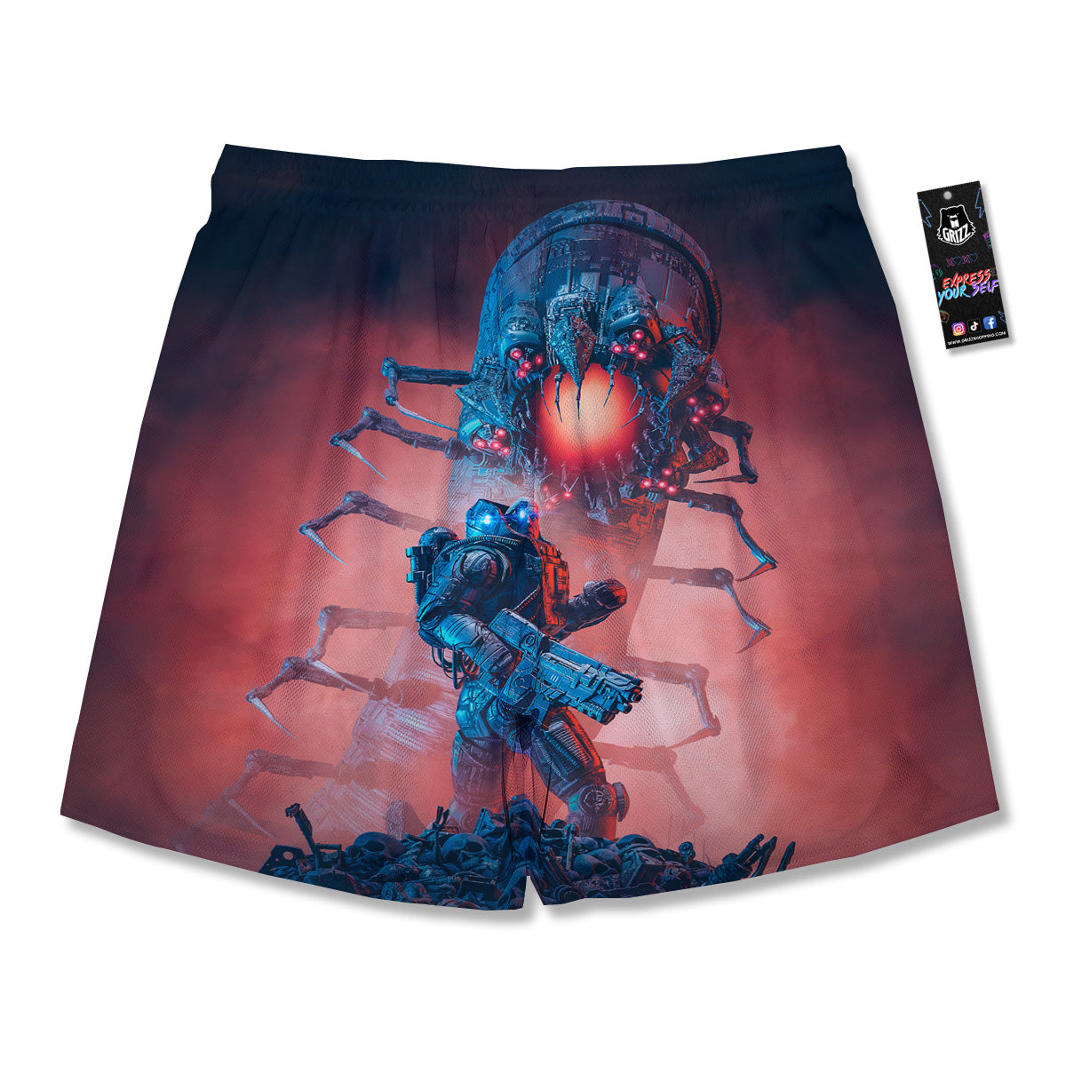Hunting Alien Worm Print Men's Running Shorts-grizzshop