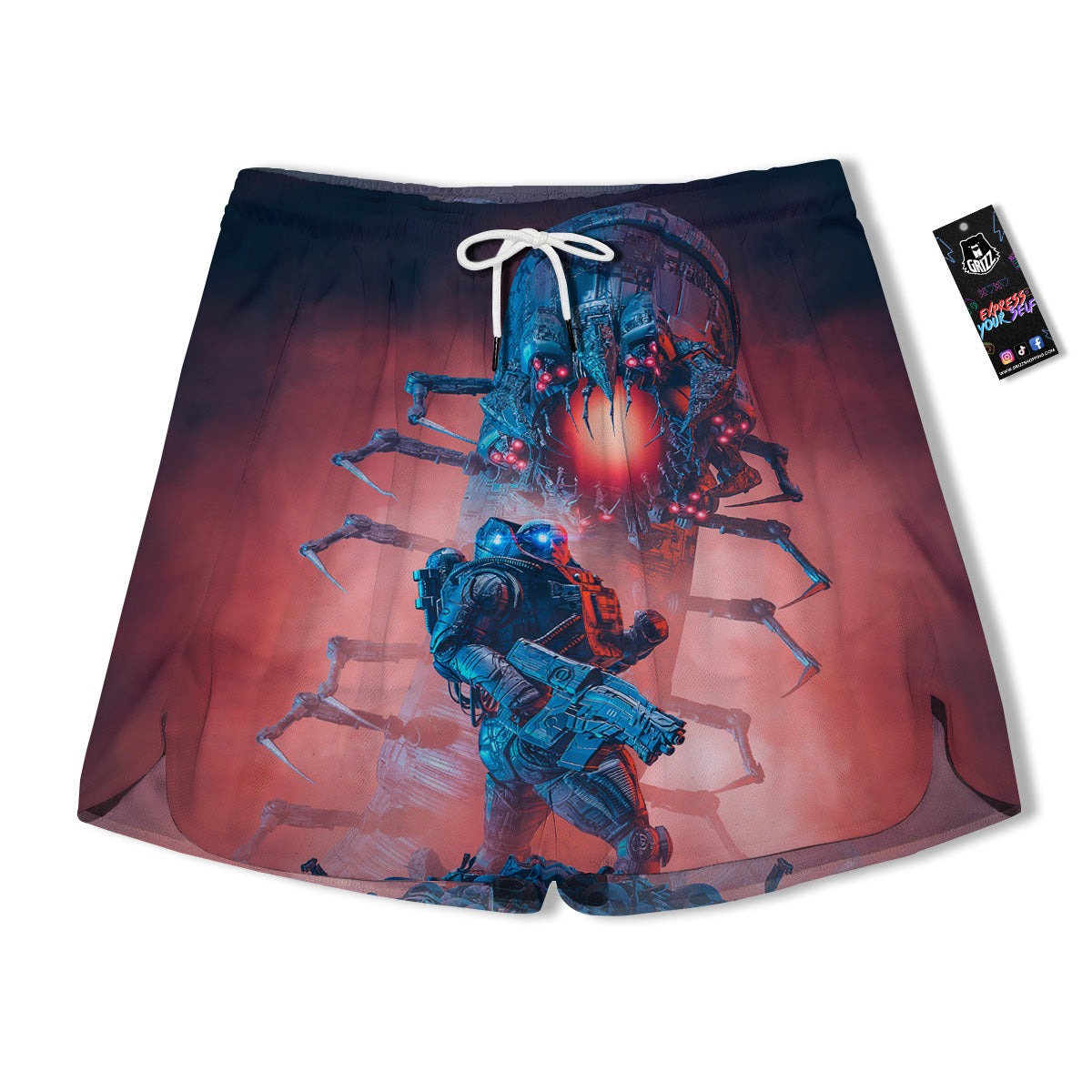Hunting Alien Worm Print Men's Running Shorts-grizzshop