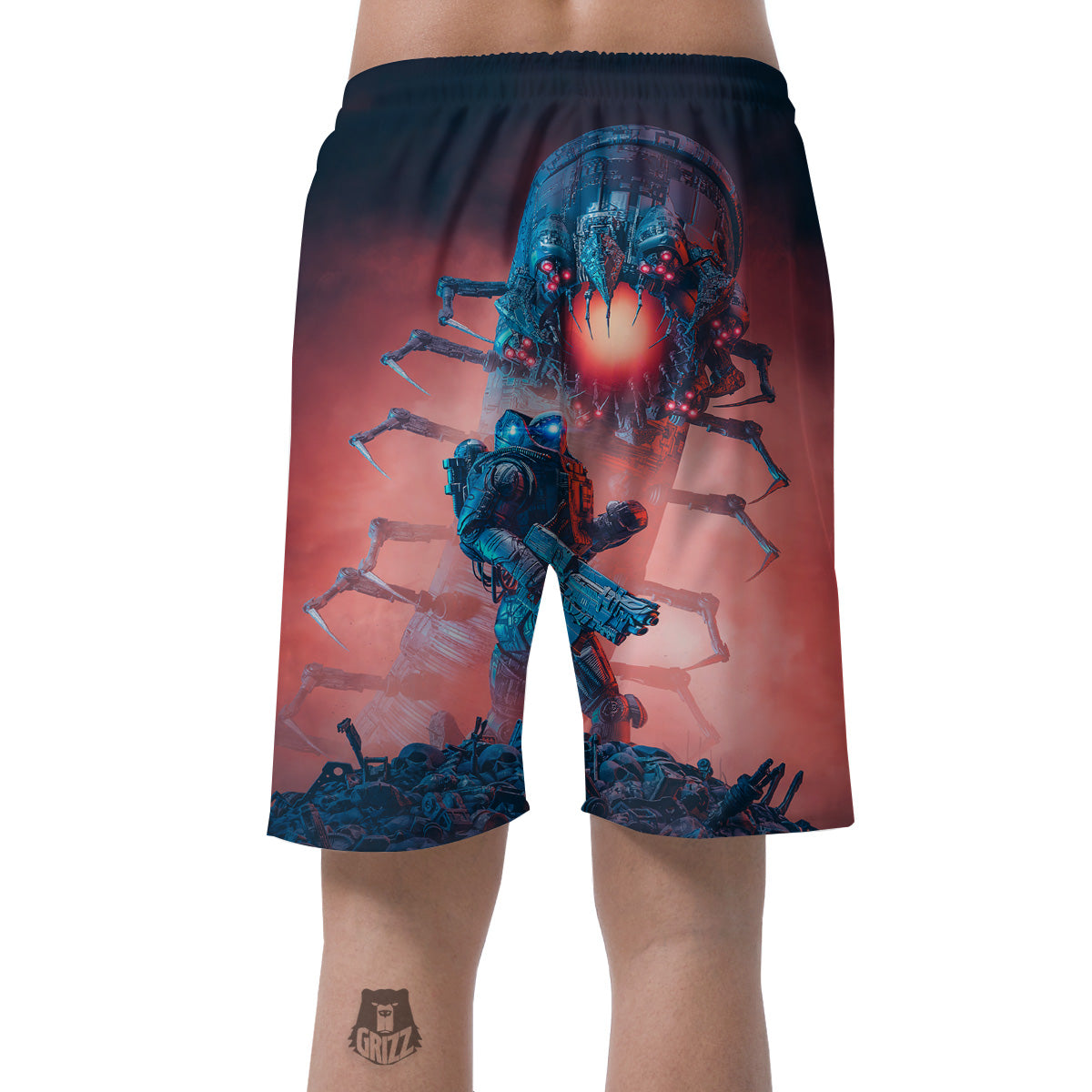 Hunting Alien Worm Print Men's Shorts-grizzshop
