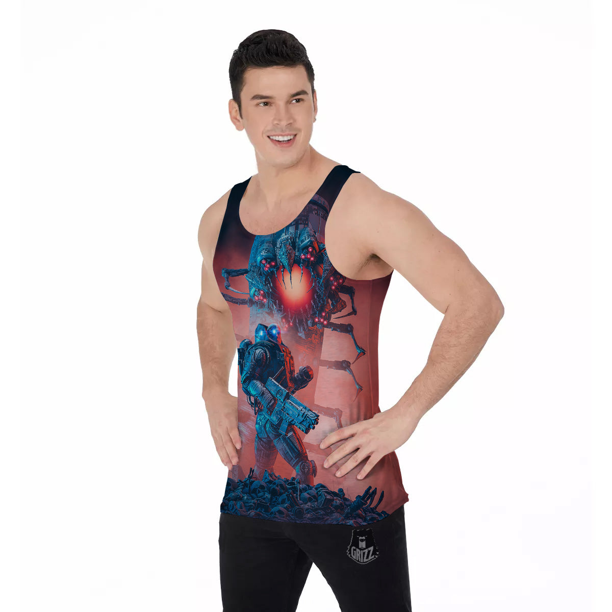 Hunting Alien Worm Print Men's Tank Top-grizzshop