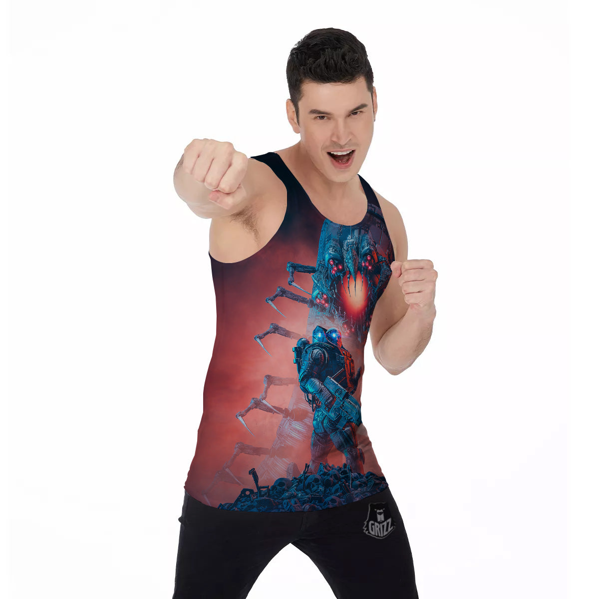 Hunting Alien Worm Print Men's Tank Top-grizzshop