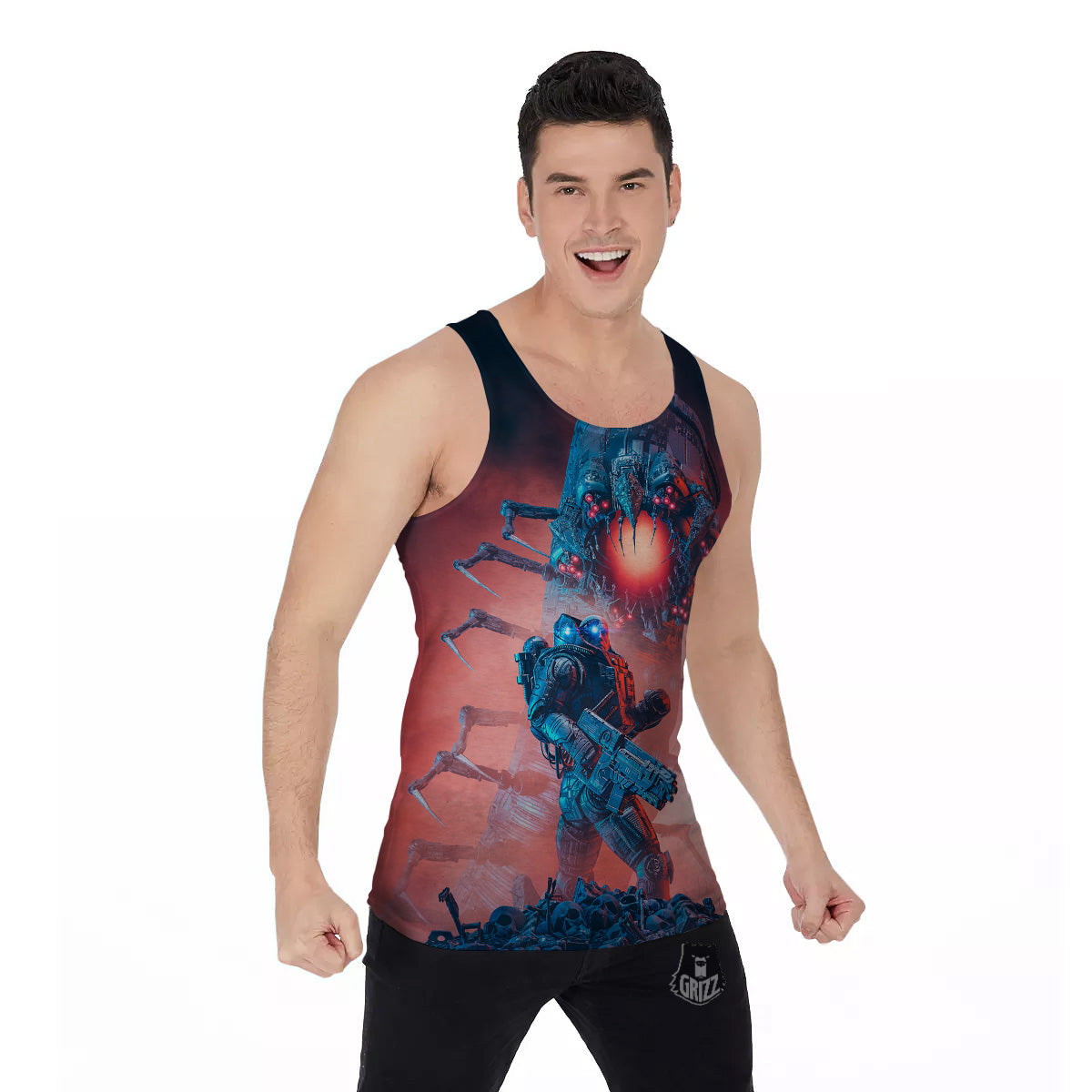 Hunting Alien Worm Print Men's Tank Top-grizzshop