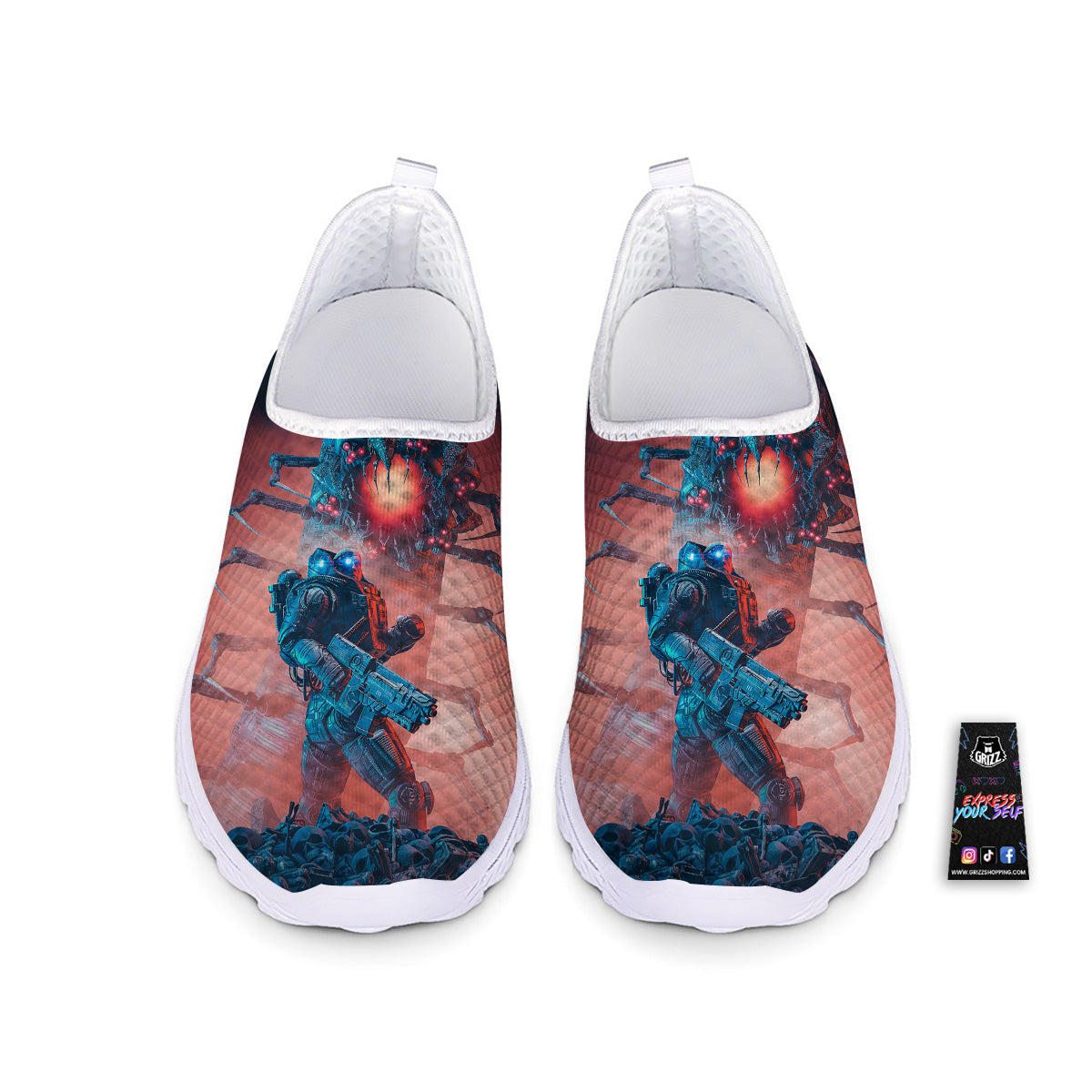 Hunting Alien Worm Print Nurse Shoes-grizzshop