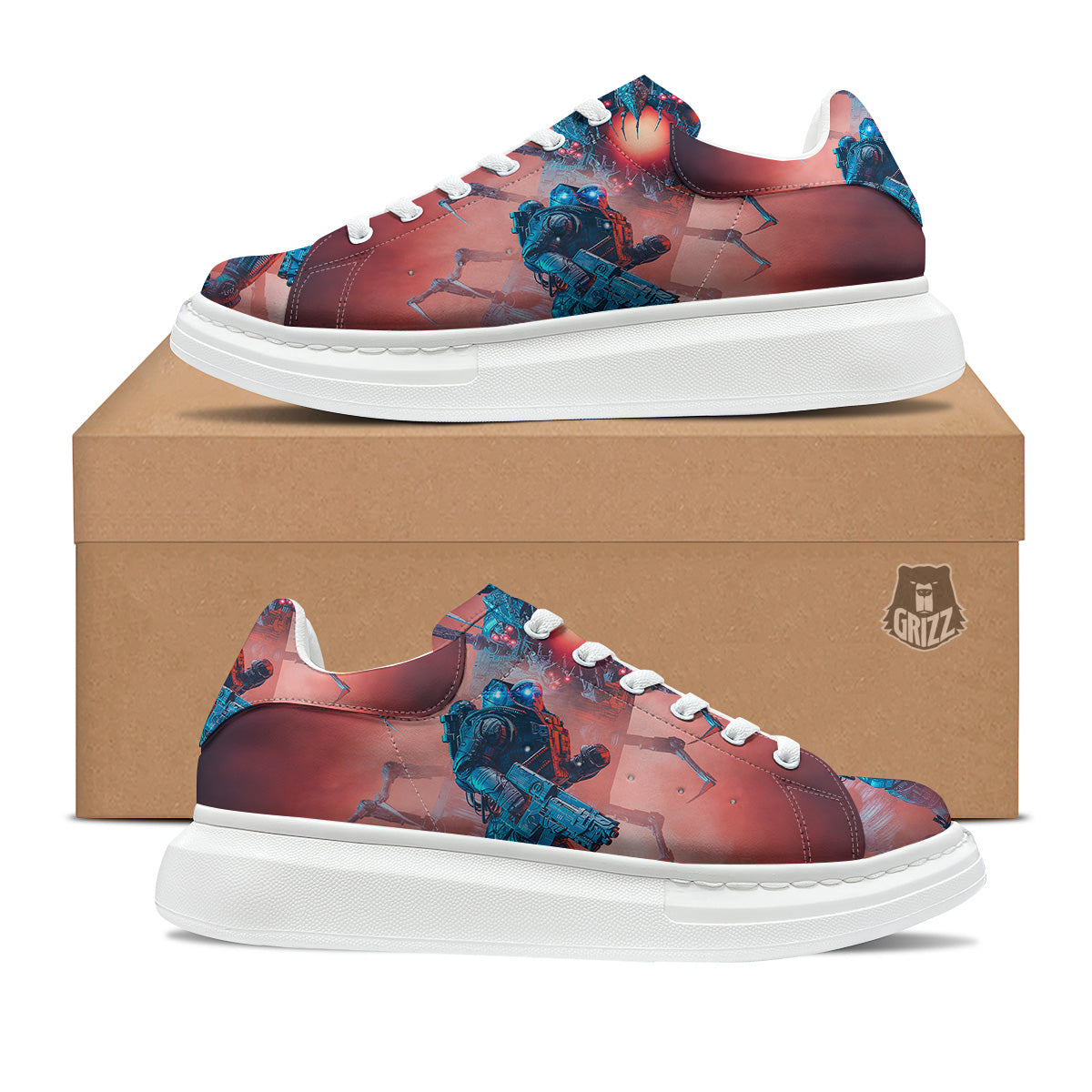 Hunting Alien Worm Print Platform Shoes-grizzshop