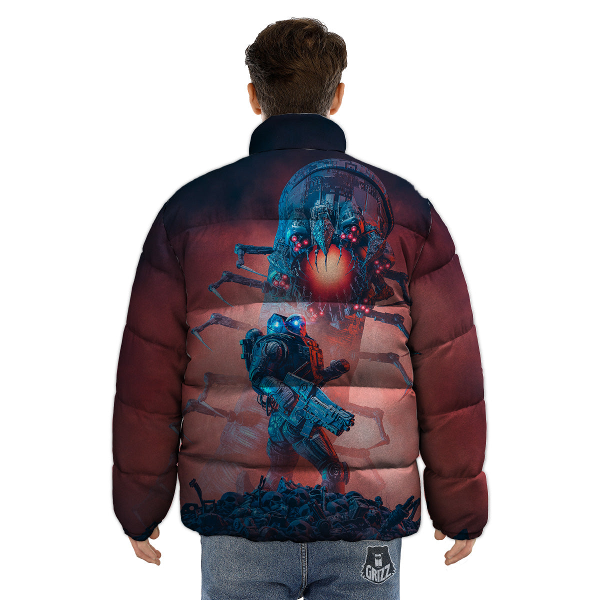Hunting Alien Worm Print Puffer Jacket-grizzshop