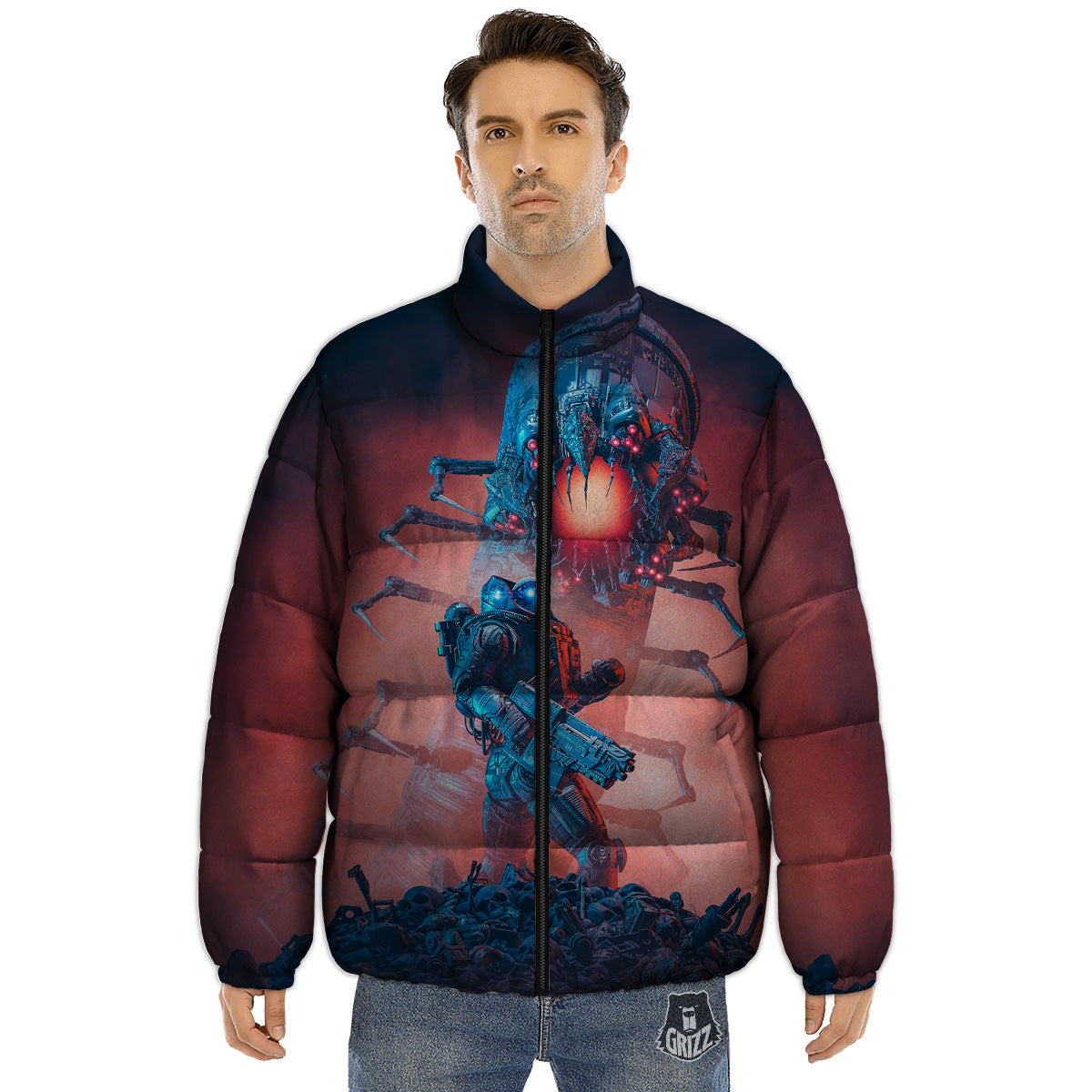 Hunting Alien Worm Print Puffer Jacket-grizzshop