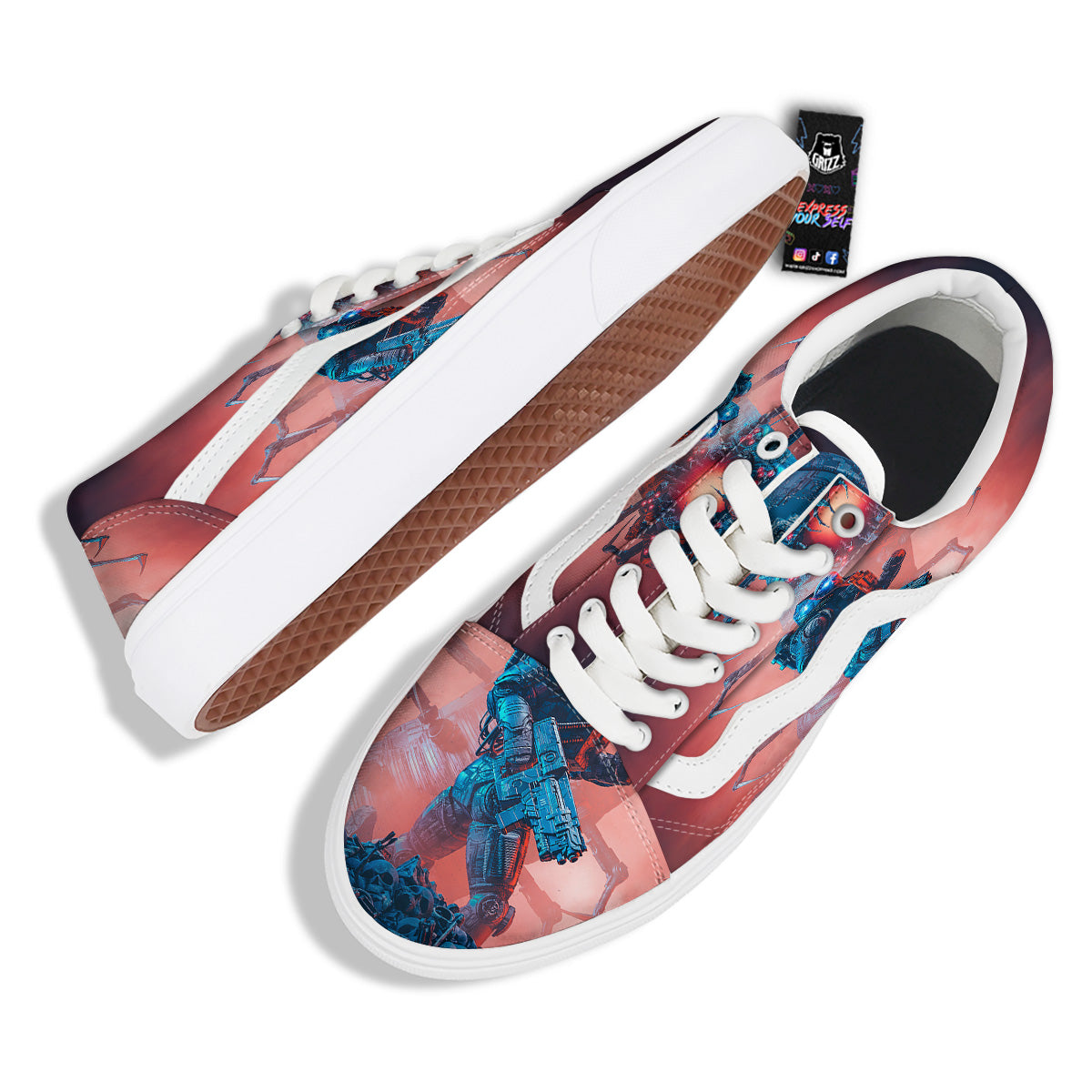 Hunting Alien Worm Print Skate Shoes-grizzshop