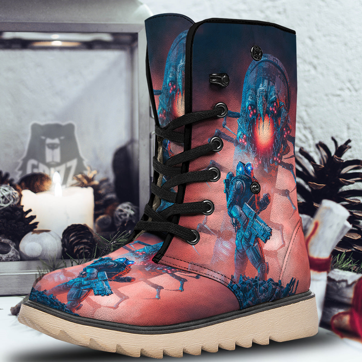 Hunting Alien Worm Print Snow Boots-grizzshop