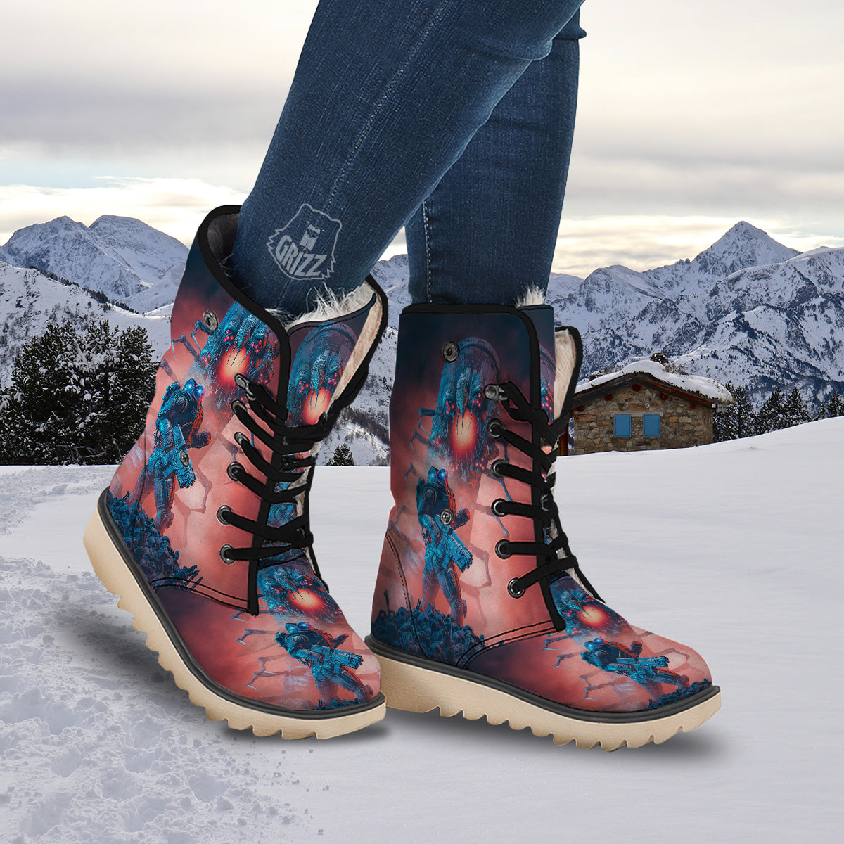 Hunting Alien Worm Print Snow Boots-grizzshop