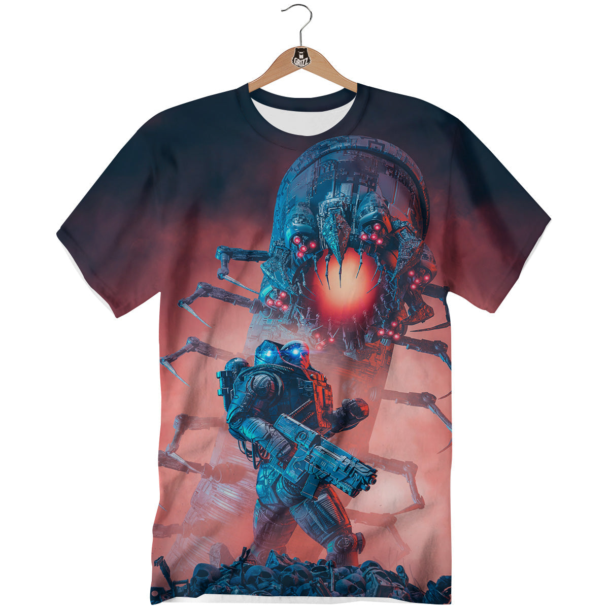 Hunting Alien Worm Print T-Shirt-grizzshop
