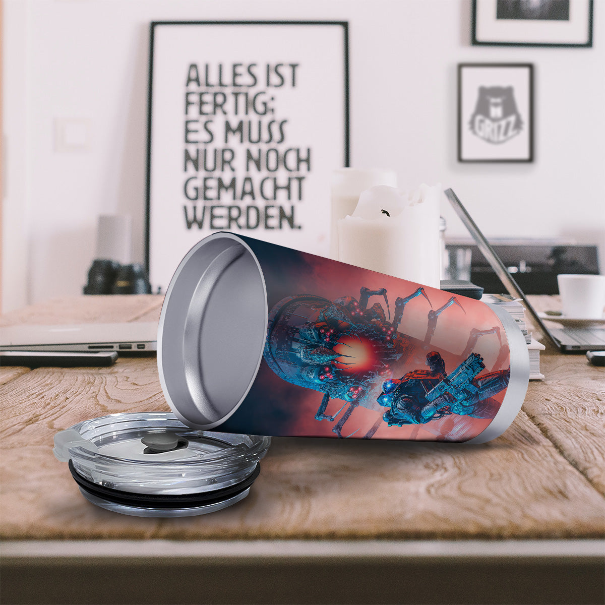 Hunting Alien Worm Print Tumbler-grizzshop