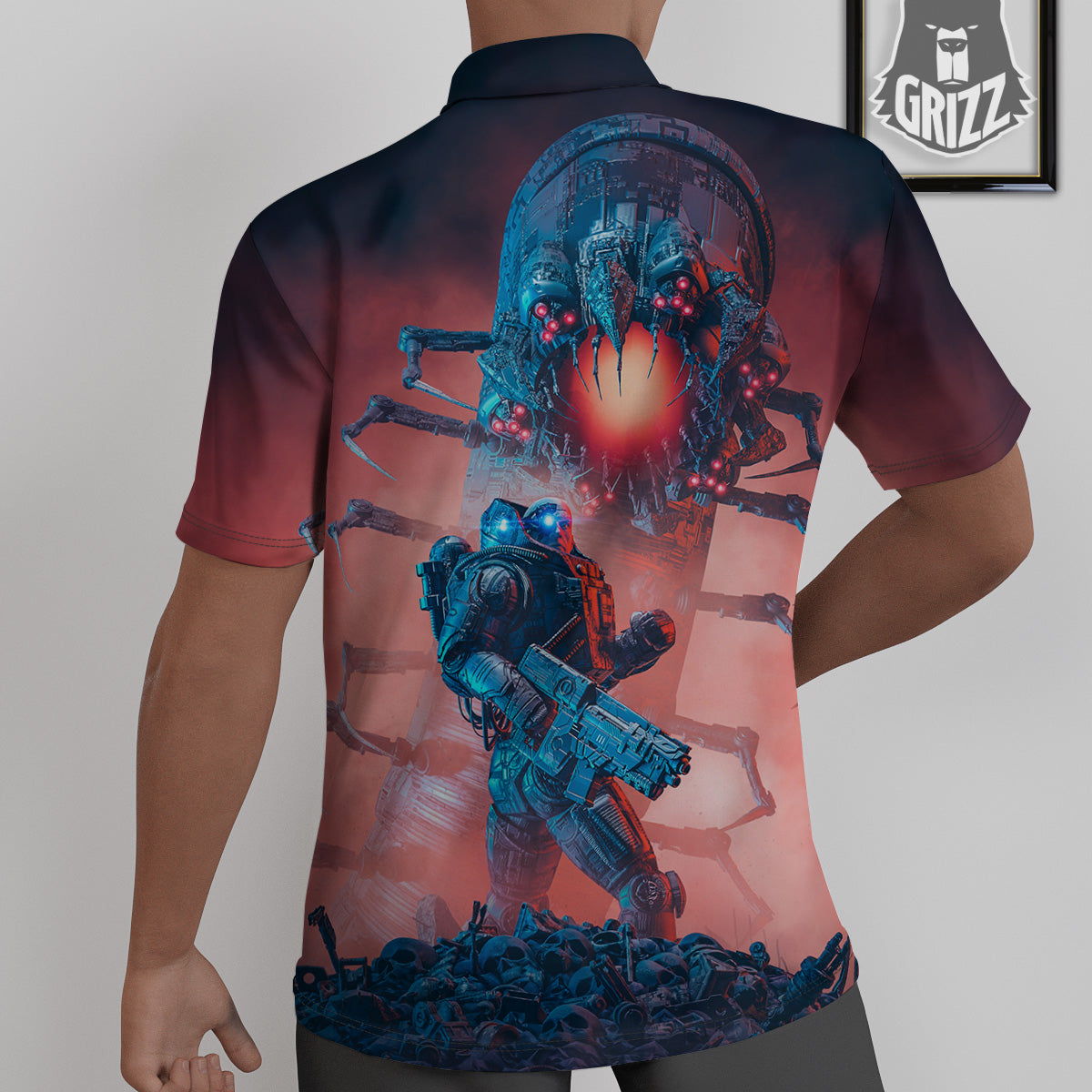 Hunting Alien Worm Print Untucked Shirts-grizzshop