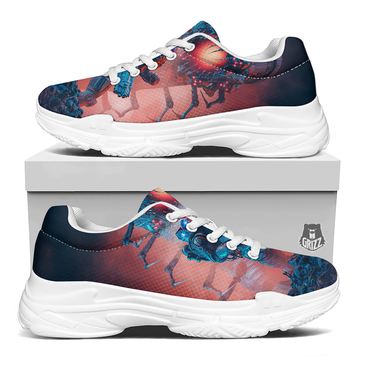 Hunting Alien Worm Print White Chunky Shoes-grizzshop